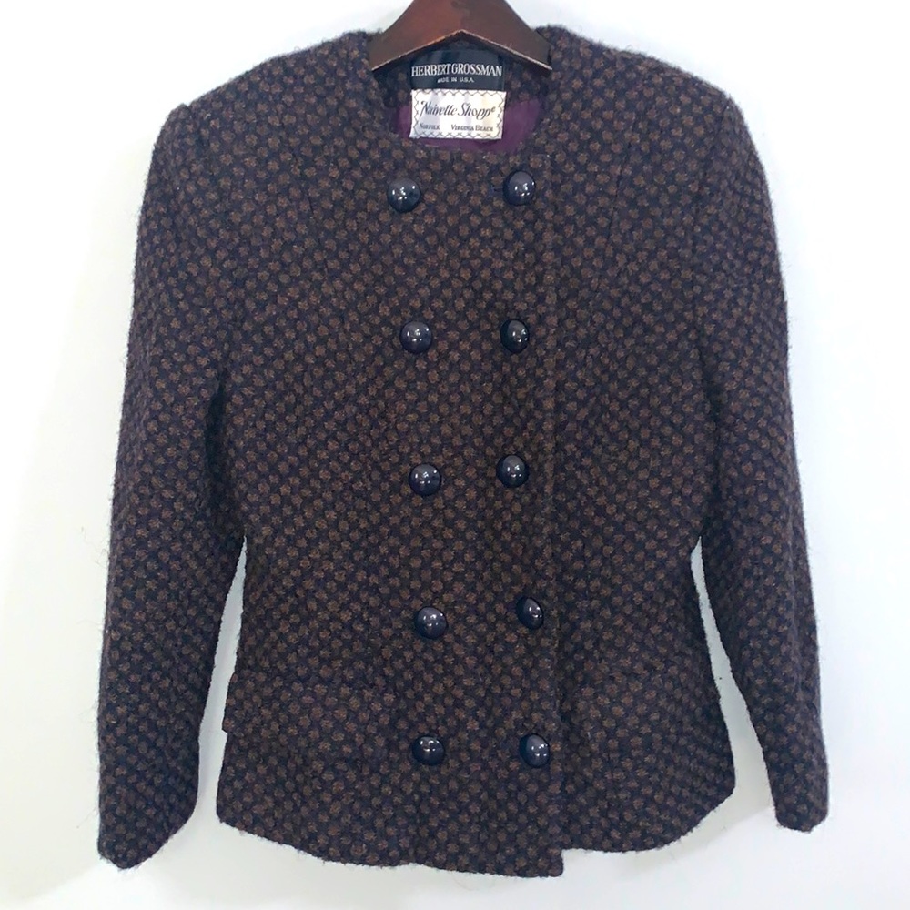 Vintage Herbert Grossman Blazer Women 8 Tweed Naivette Shoppe Mod Jacket
